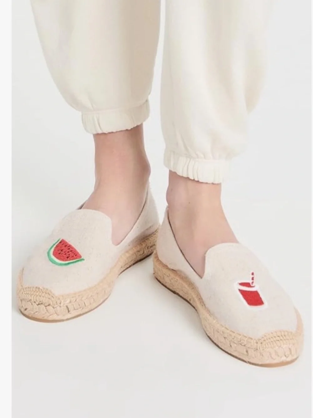 Soludos Natural Canvas Watermelon Juice Platform Espadrilles Vacation NIB